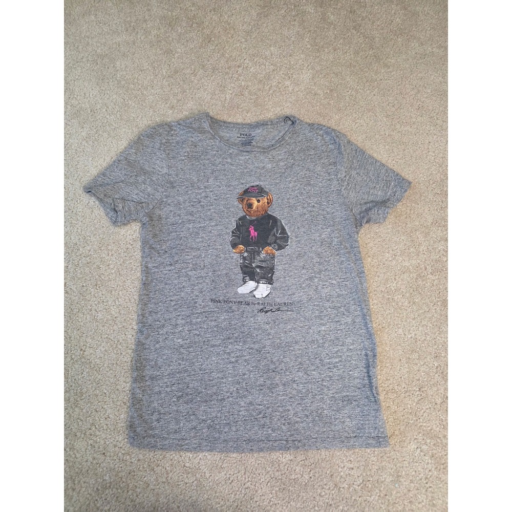 Polo Ralph Lauren Pink Pony Bear Graphic T-Shirt Gray Heather Small